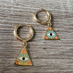 Gold Eye Triangle Earrings A1217